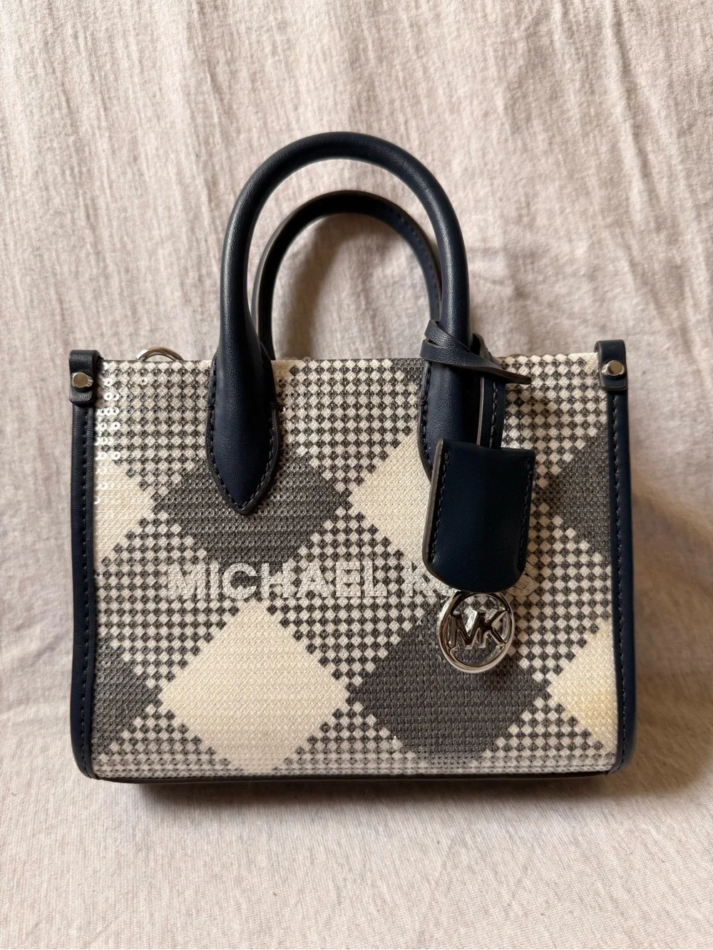 Michael Kors Black & Cream Plaid Mini Satchel
